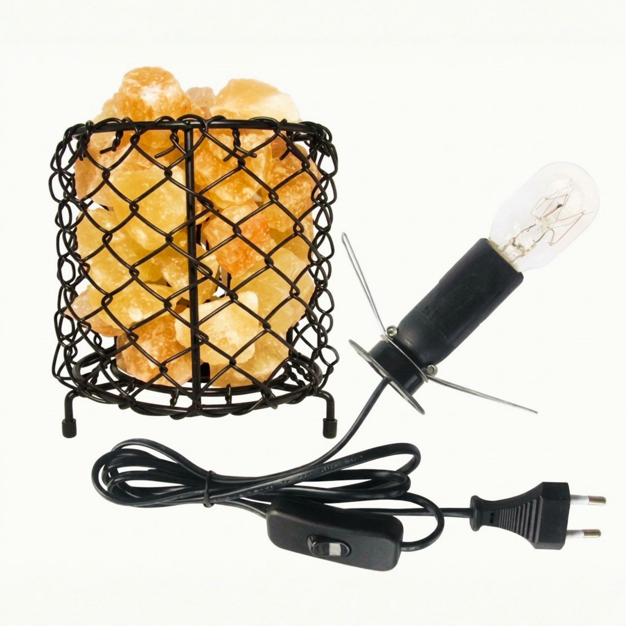 Cylinder Shape Metal Basket Himalayan Salt Lamp – Natural Air Purifier Night Light 4kg
