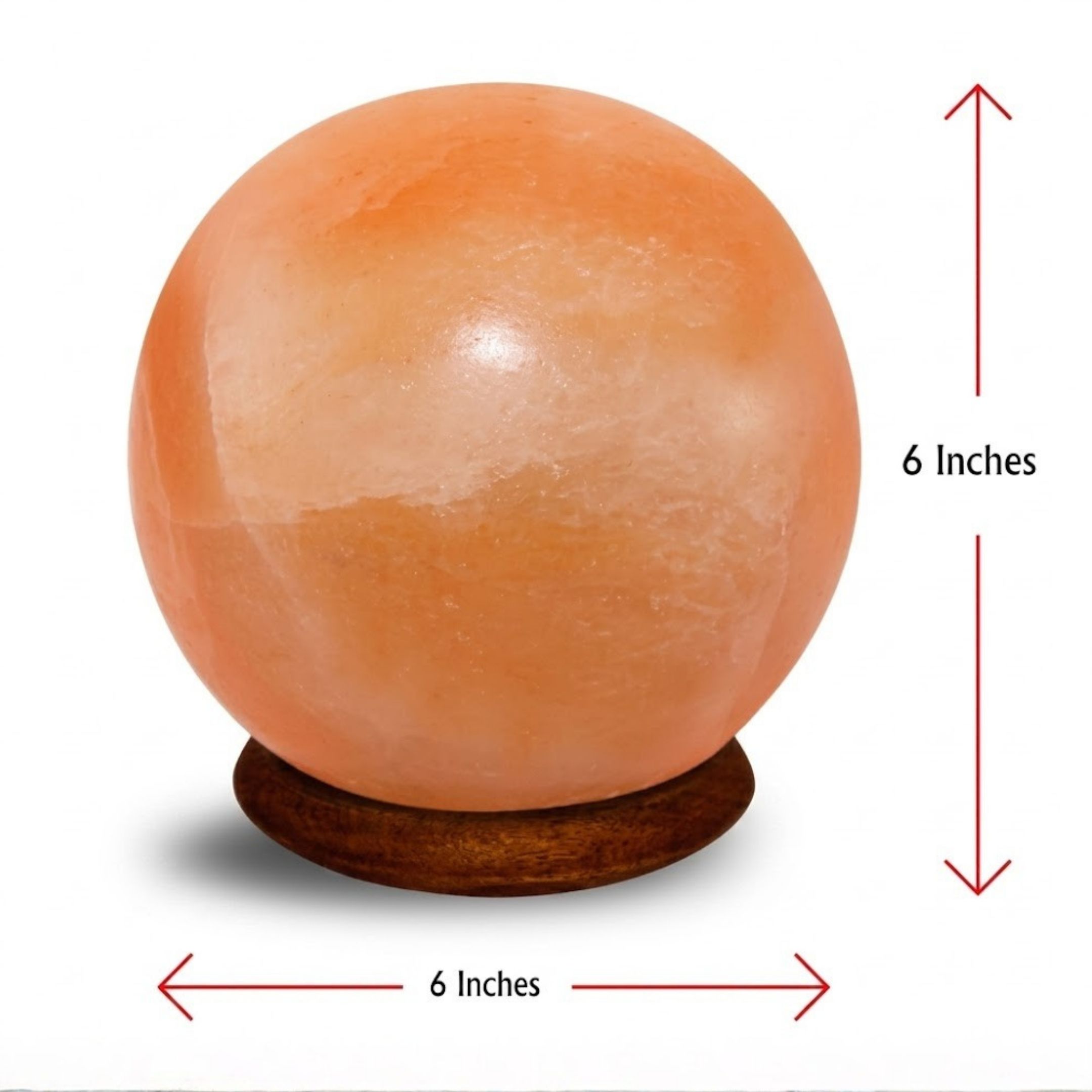 Ball shape Himalayan salt lamp with pink crystals and wooden base glowing warm amber light for home decor