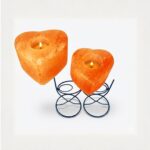 Pack of 2 heart shape Himalayan salt candle holders with metal stand glowing warm amber light