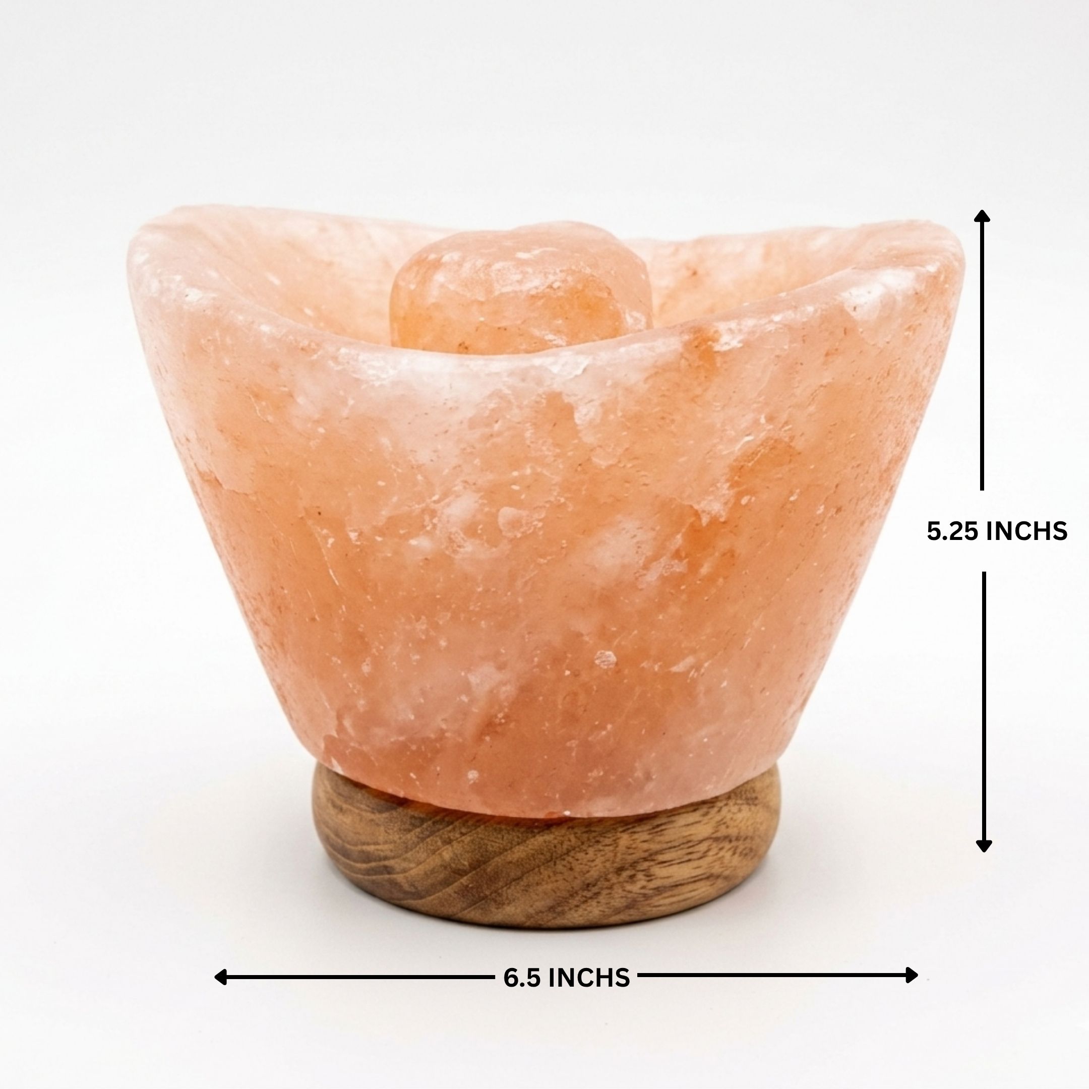 Ingot shape Himalayan pink salt lamp with wooden base emitting warm amber glow night light for home decor