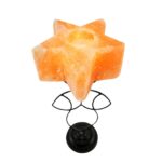 star shaped Himalayan salt candle holder with metal stand and amber glow