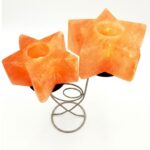 set of 2 star shaped Himalayan salt candle holders with metal stands