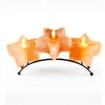 set of 3 star shaped Himalayan salt candle holders with metal stands