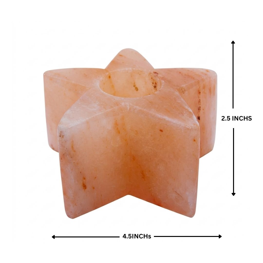 star shape Himalayan pink salt candle holder with amber glow
