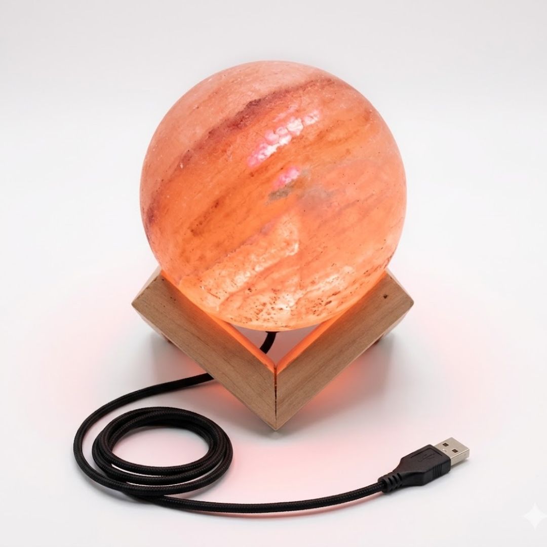 USB Moon Shape Himalayan Salt Lamp – 7 Color Changing LED Night Light for Home Decor