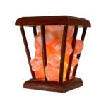 Square cage wooden salt lamp in modern home interior